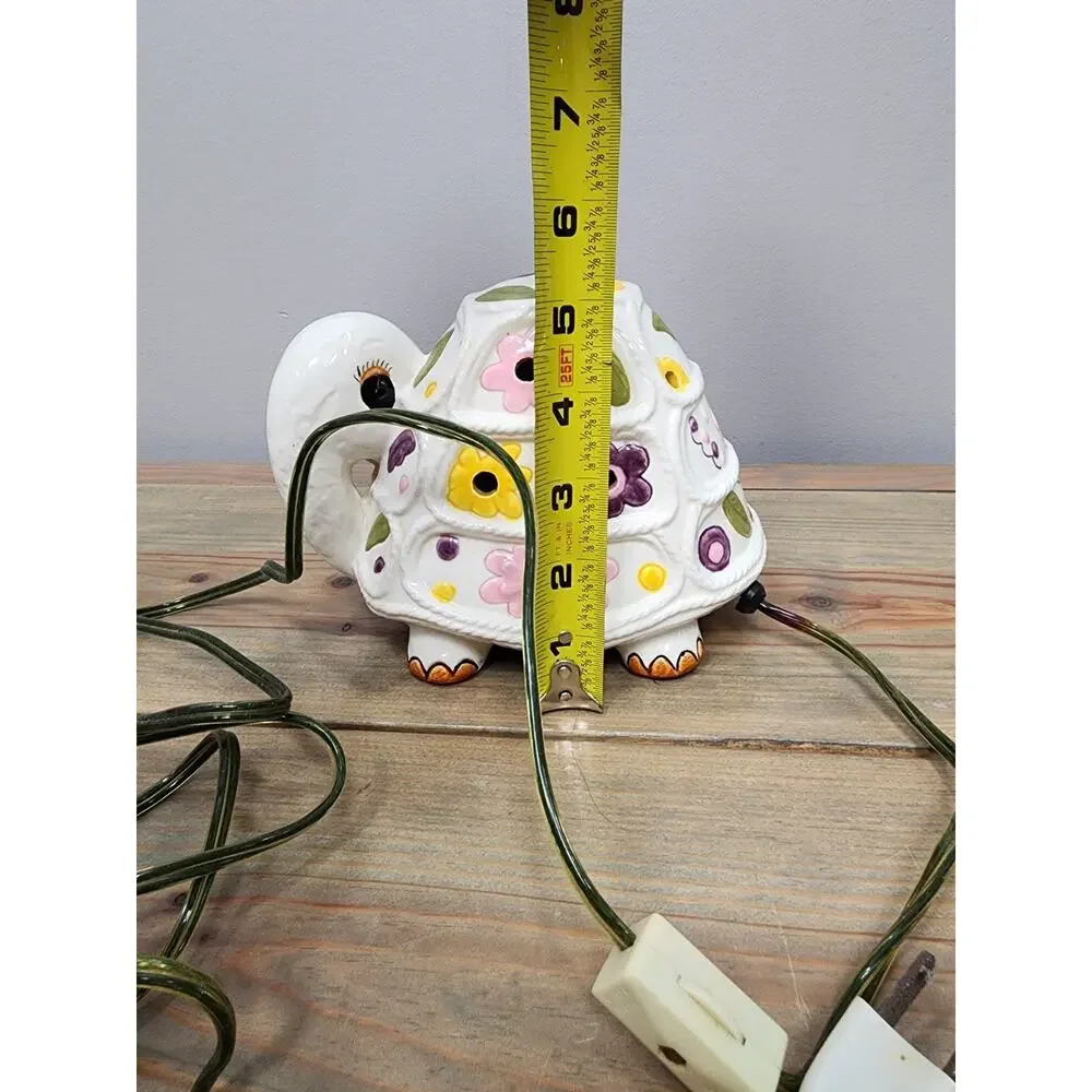 Vintage Ceramic Turtle Lamp Night Light With Flowers